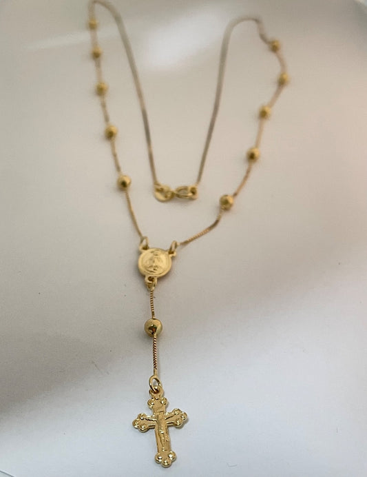 18K Yellow Gold Rosary  Charm Necklace Set