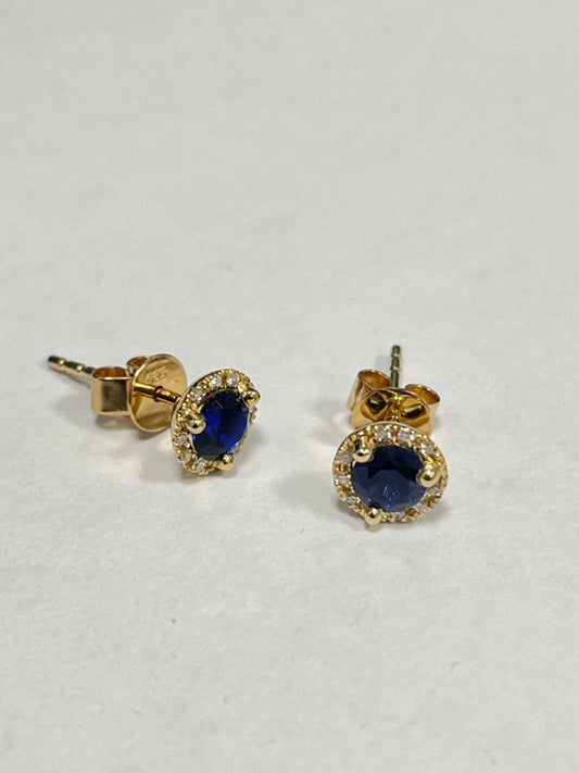 14K Yellow Gold Birthstone Earring with CZ and Diamond