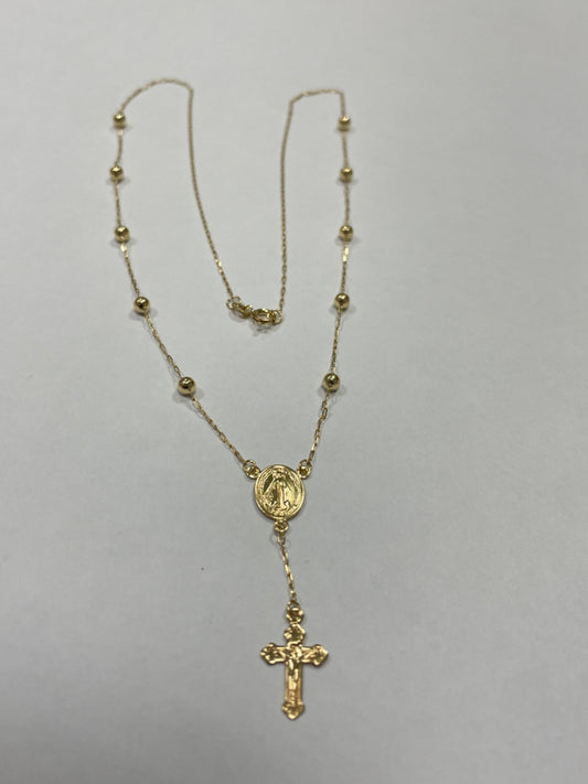 18K Yellow Gold Rosary  Charm Necklace Set