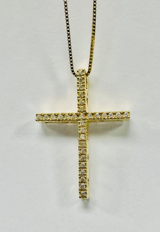 14K Yellow Gold Cross  Pendant with Diamond