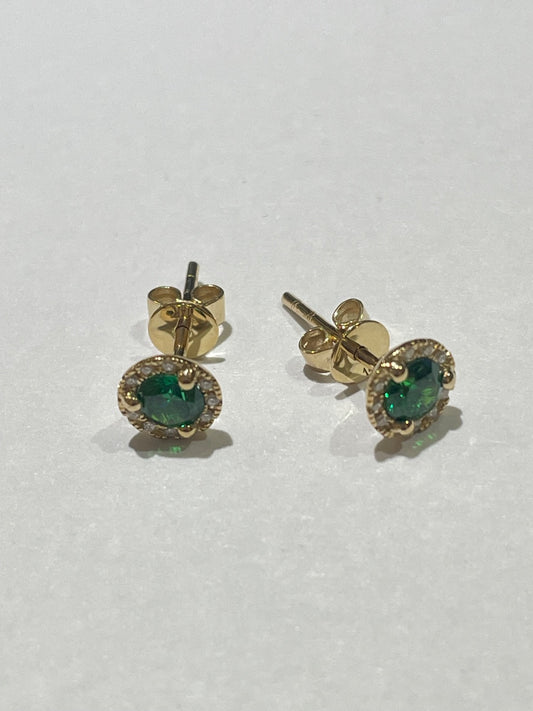 14K Yellow Gold   Earring with Diamond and Emerald