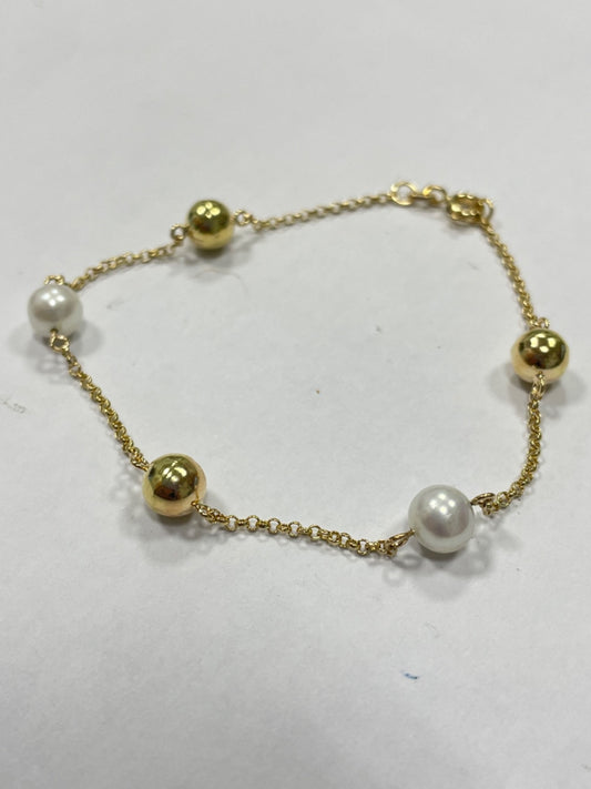 18K Yellow Gold Ball Bracelet with Pearl