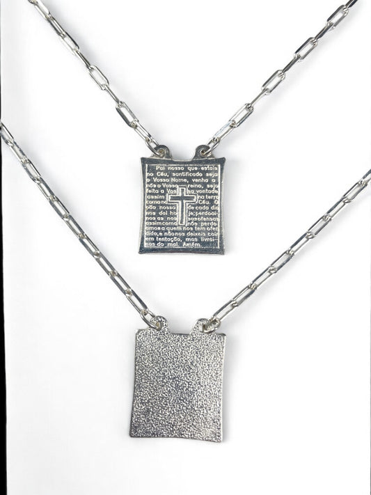 White Silver Escapulario Necklace
