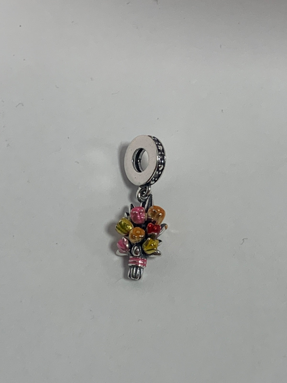 White Silver Bouquet Charm with CZ