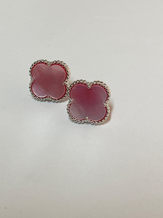 White Silver Clover  Earring with CZ