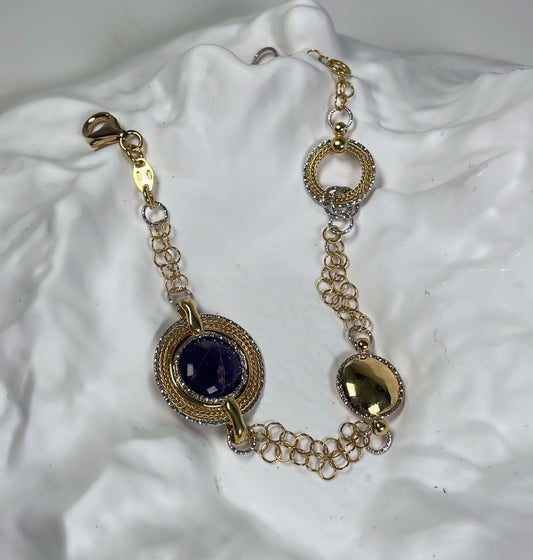 18K Two-Tone Gold Purple Stone Bracelet with Amethyst