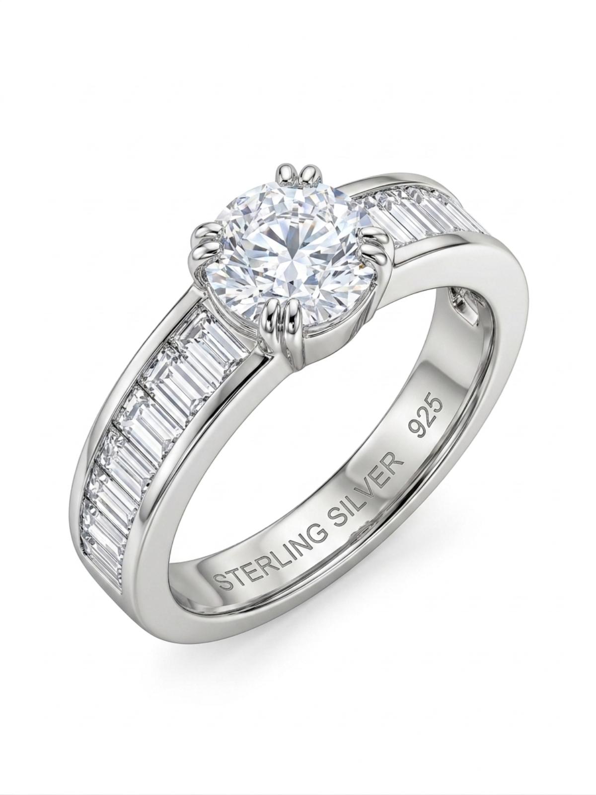 White Silver  Engagement Ring with CZ