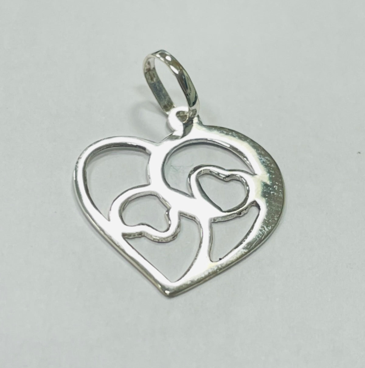 White Silver Thee Heart  Pendant