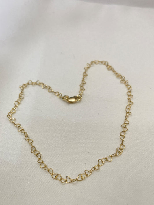 18K Yellow Gold Little Hearts Anklet