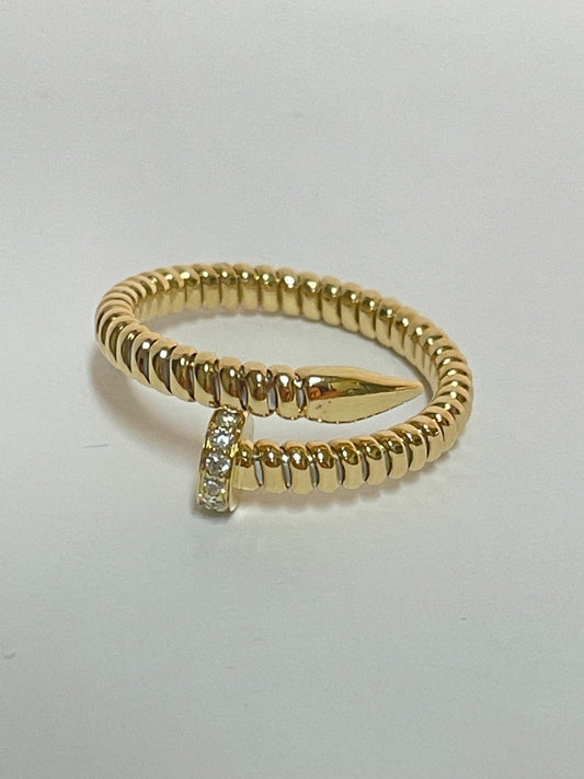 18K Yellow Gold Nail  Ring with Diamond