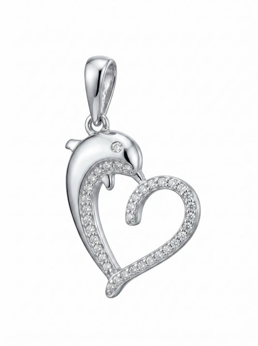 White Silver Dauphin Pendant with CZ