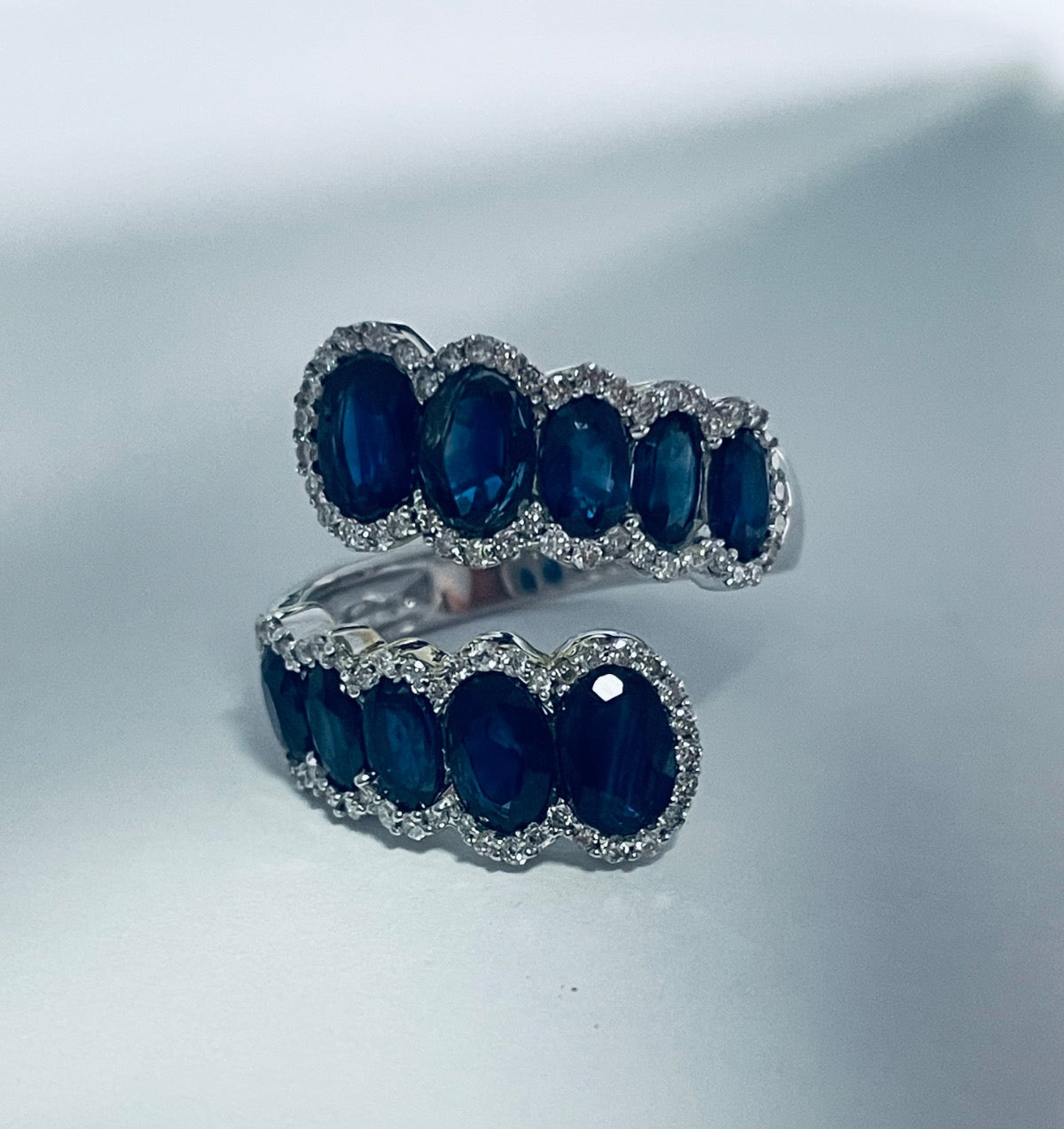 14K White Gold  Ring with Sapphire and Diamond