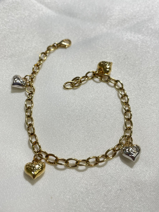 18K Yellow Gold Two Tons Heart  Bracelet