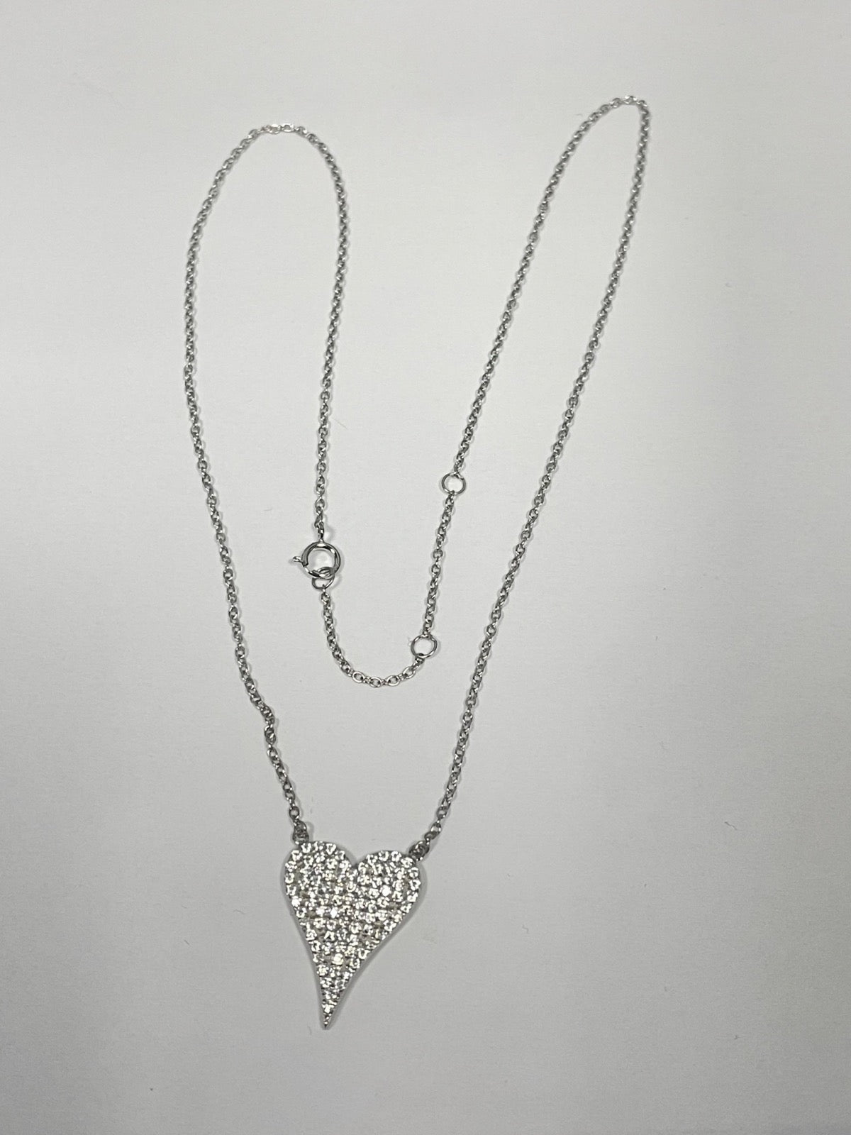 White Silver Heart Charm Necklace Set with CZ