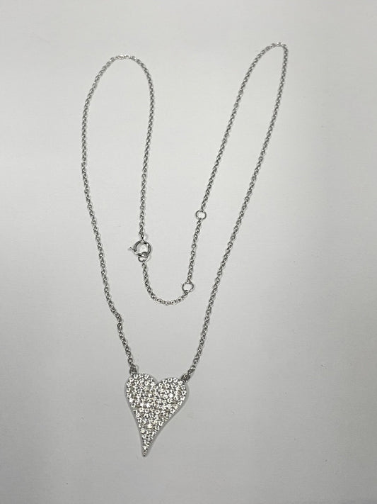 White Silver Heart Charm Necklace Set with CZ