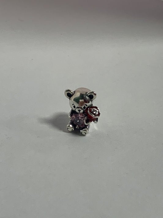 White Silver Bear Charm with CZ