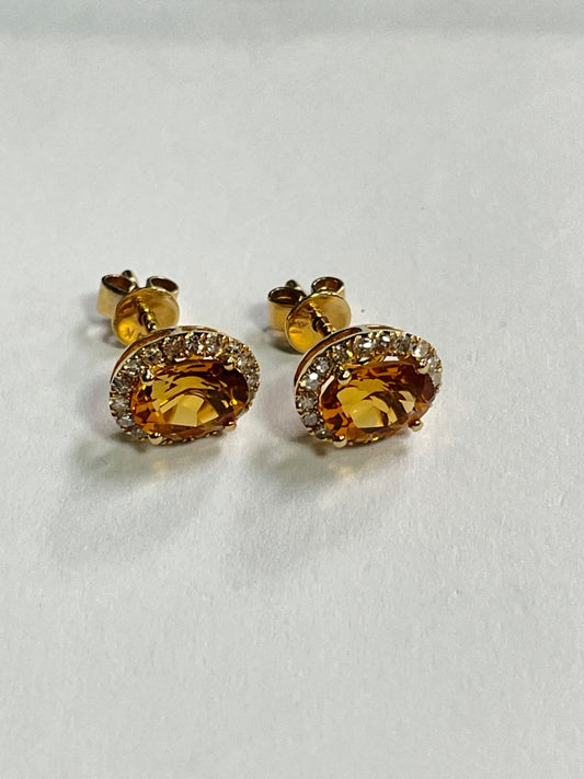 14K Yellow Gold  Earring with Citrine and Diamond