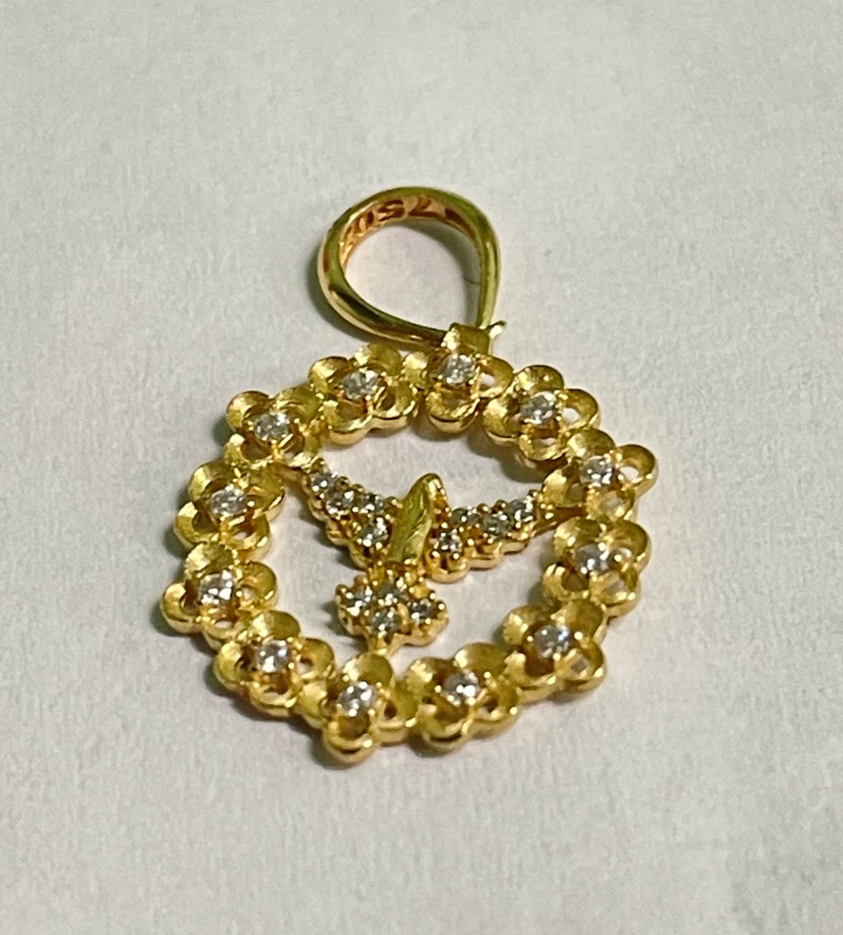 18K Yellow Gold Holy Spirit  Pendant with CZ