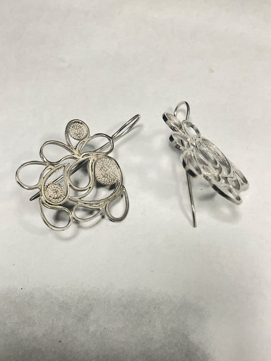 White Silver Leafs  Earring