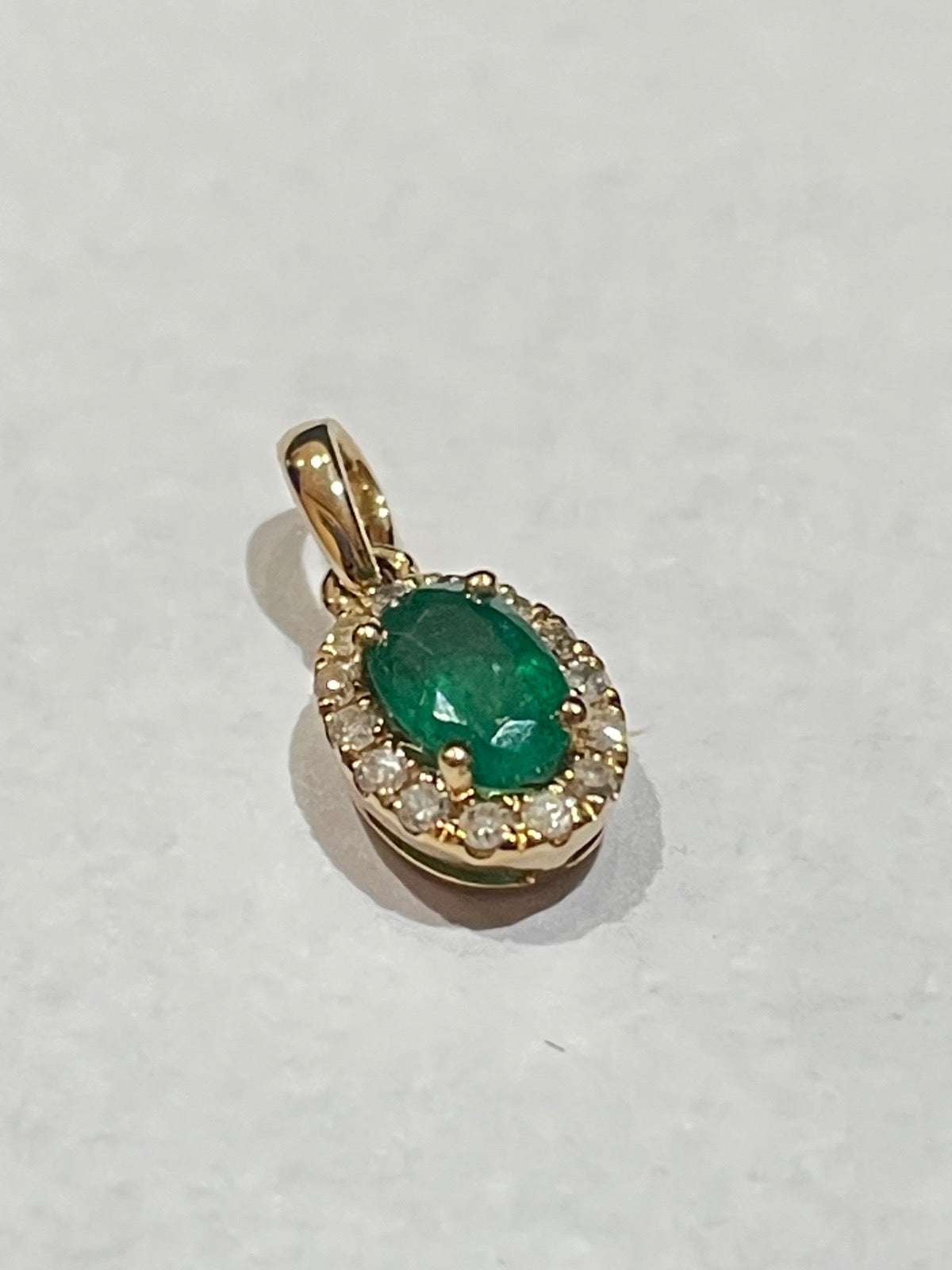 14K Yellow Gold  Pendant with Emerald and Diamond