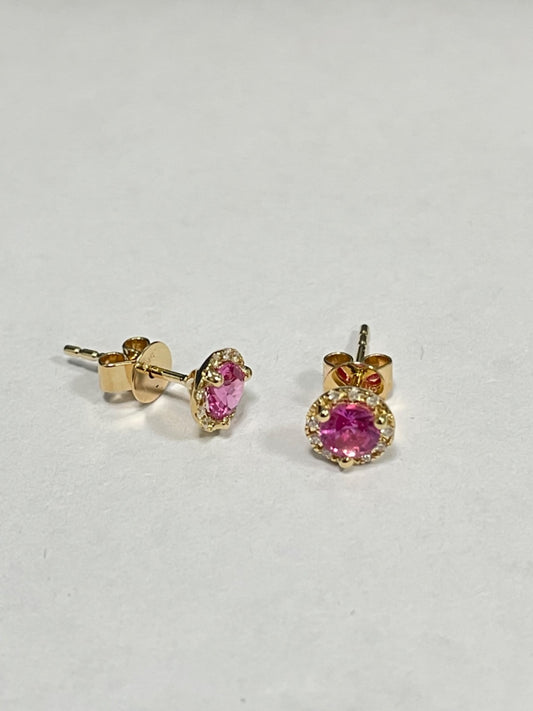 14K Yellow Gold Birth Stone Earring with CZ and Diamond