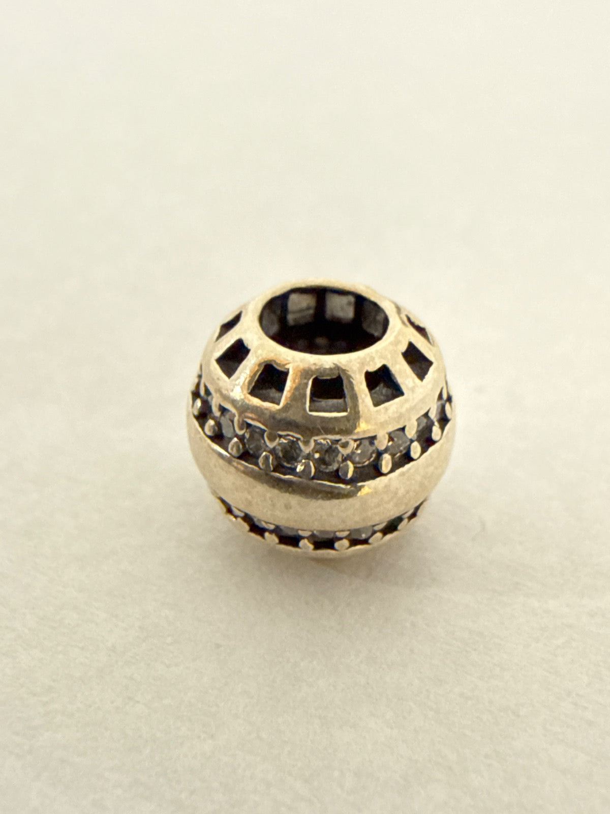 White Silver Pandora  Charm with CZ