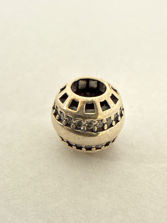 White Silver Pandora  Charm with CZ