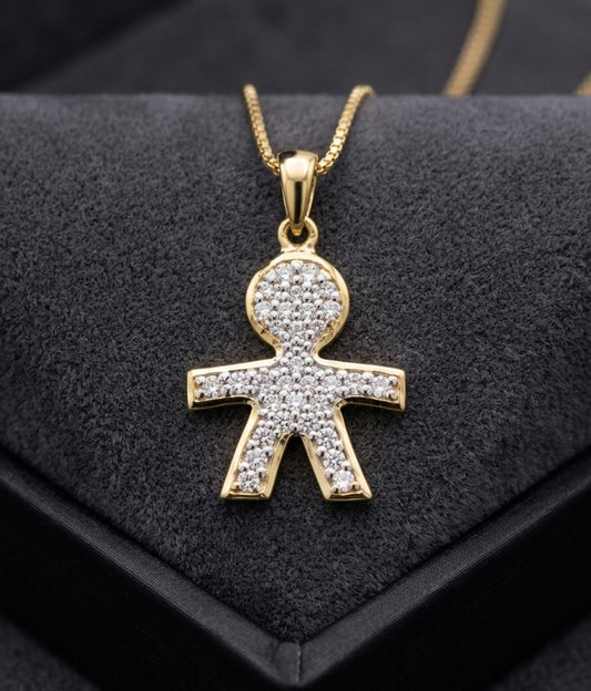18K Yellow Gold Boy  Pendant with CZ