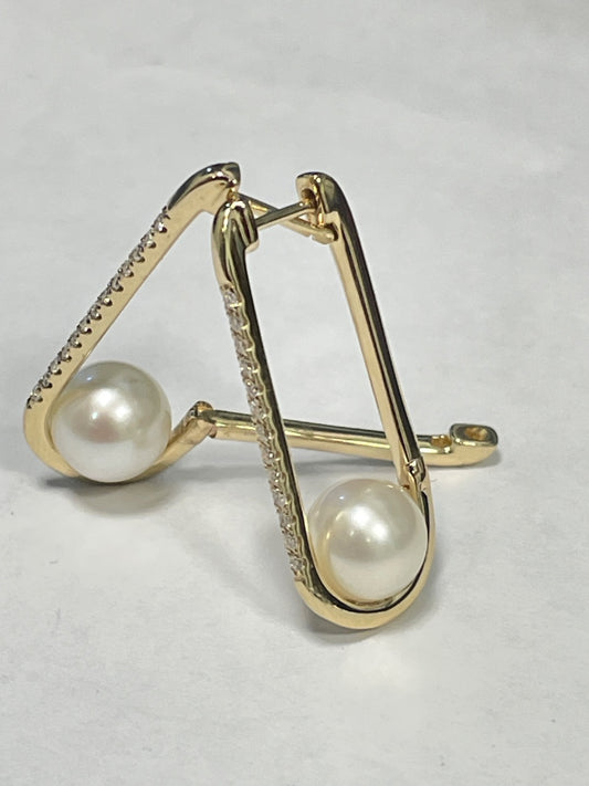 14K Yellow Gold DIA 0.19CT Earring with Diamond and Pearl