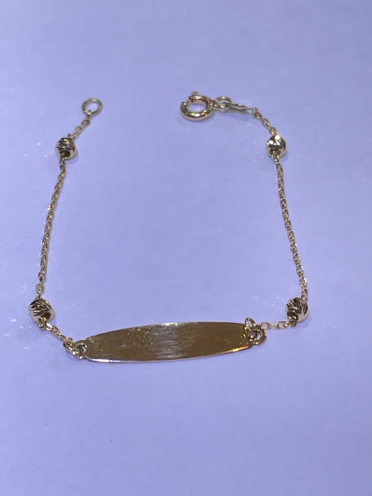 Pulseira de bebê de bola pequena de ouro amarelo de 18k