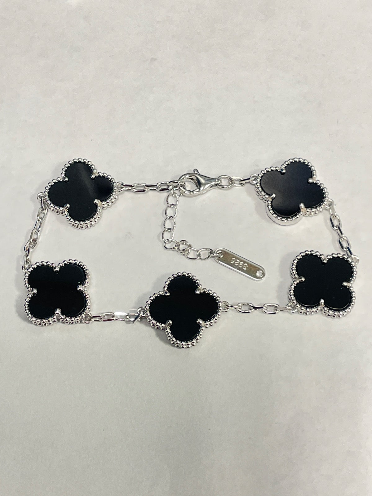 White Silver Clover  Two Color (brown and Black) Bracelet with CZ