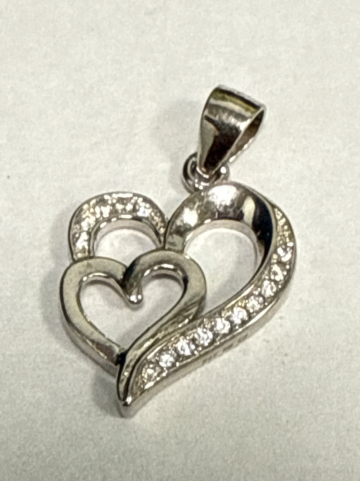 White Silver Hearts  Pendant with CZ