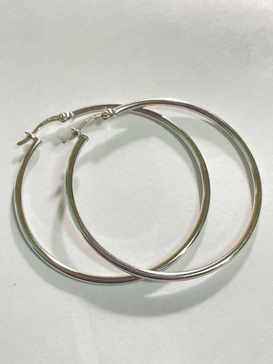 White Silver Hoop  Earring