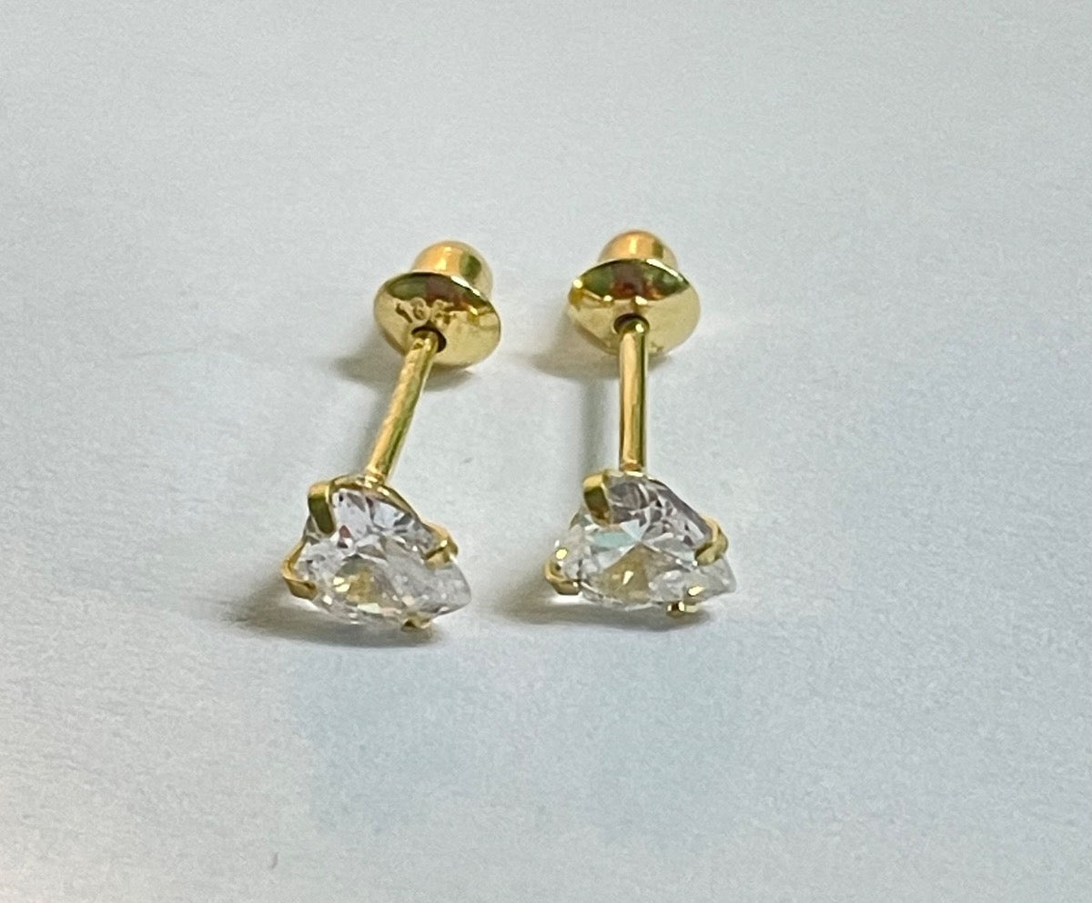 18K Yellow Gold Heart Earring with CZ