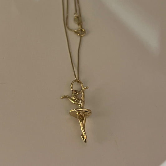 14K Yellow Gold Ballerina Charm Necklace Set