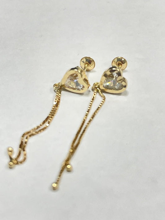 18K Yellow Gold Heart With Chain Earring with Sapphire