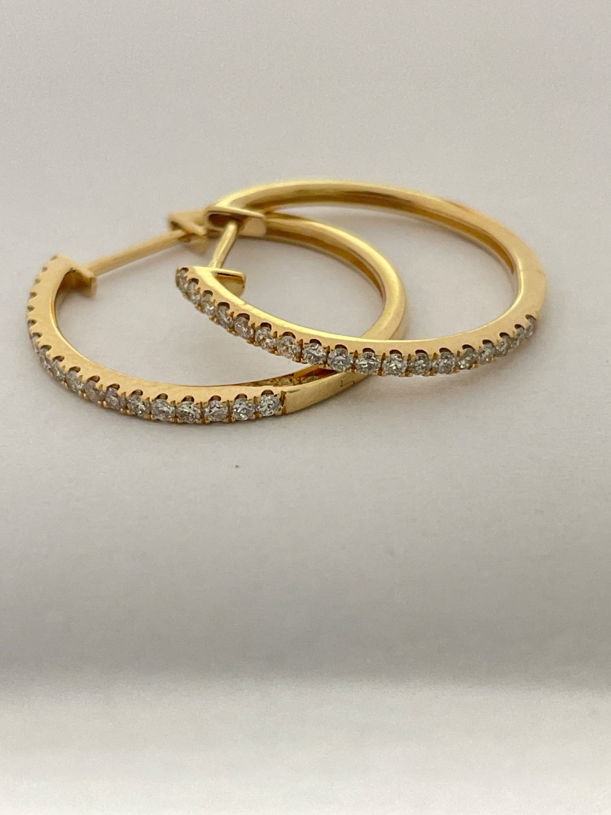 14K Yellow Gold Hoop  Earring with Diamond