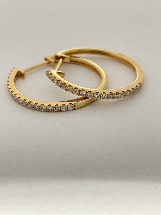 14K Yellow Gold Hoop  Earring with Diamond