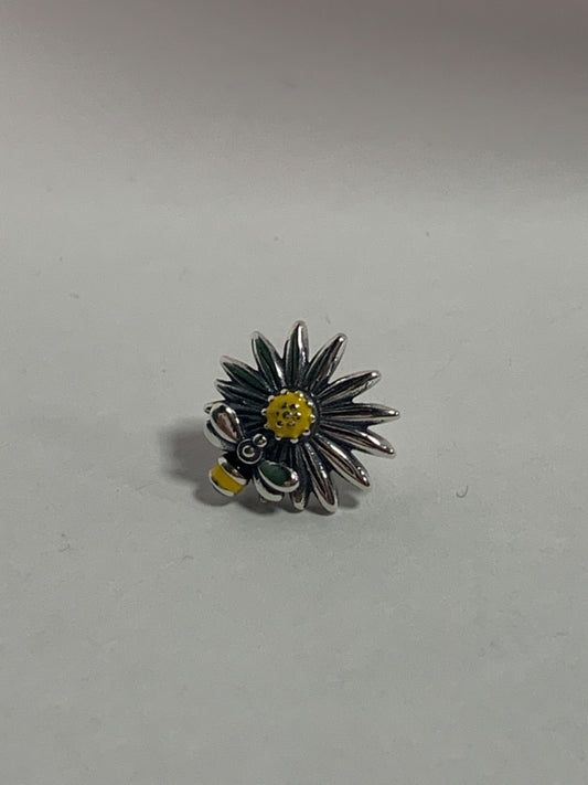 White Silver Sunflower  Charm