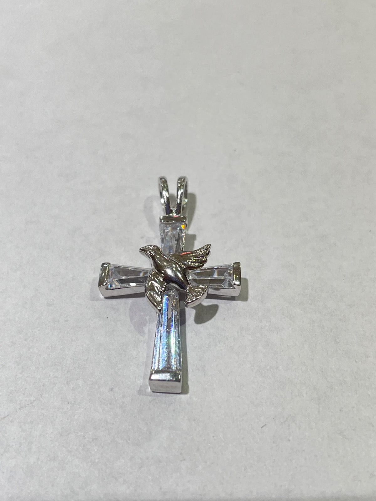 White Silver Cross Pendant with CZ