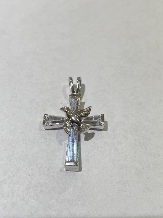 White Silver Cross Pendant with CZ