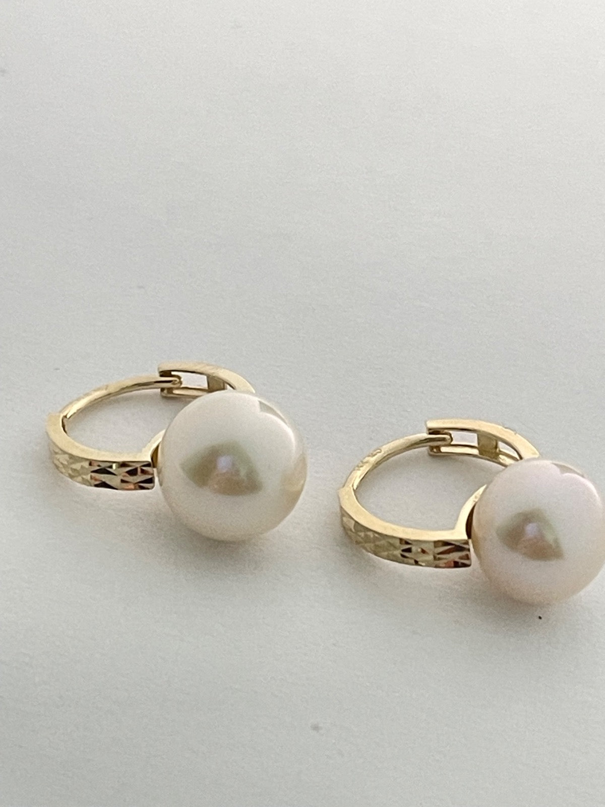 14K Yellow Gold Huggies  Earring with Pearl