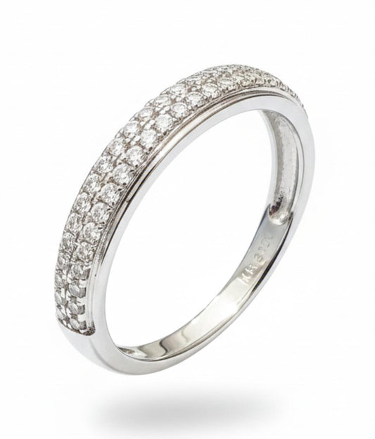 White Silver  Wedding Band with CZ