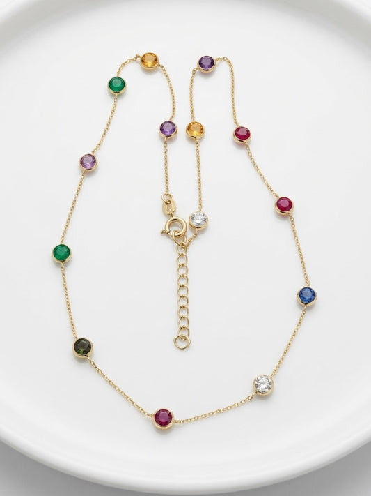 14K Yellow Gold  Charm Necklace Set with CZ