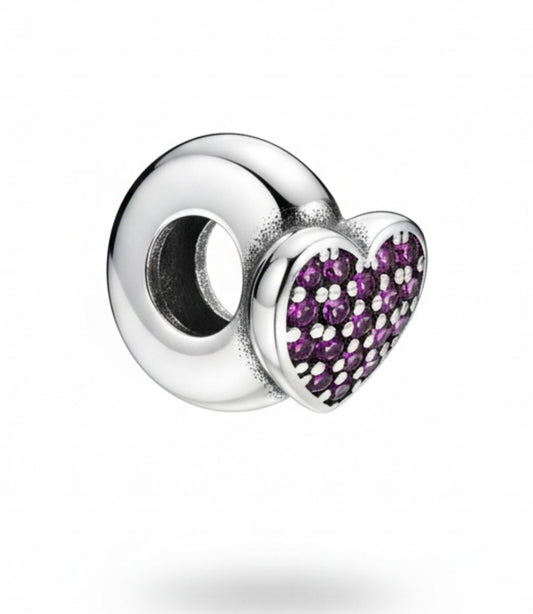 White Silver Pandora Heart Charm with CZ
