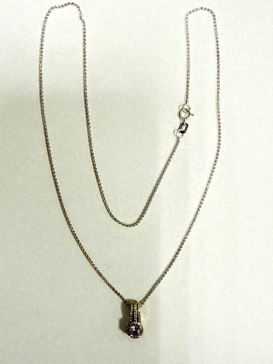 14K Two-Tone Gold  Charm Necklace Set with Diamond and Amethyst