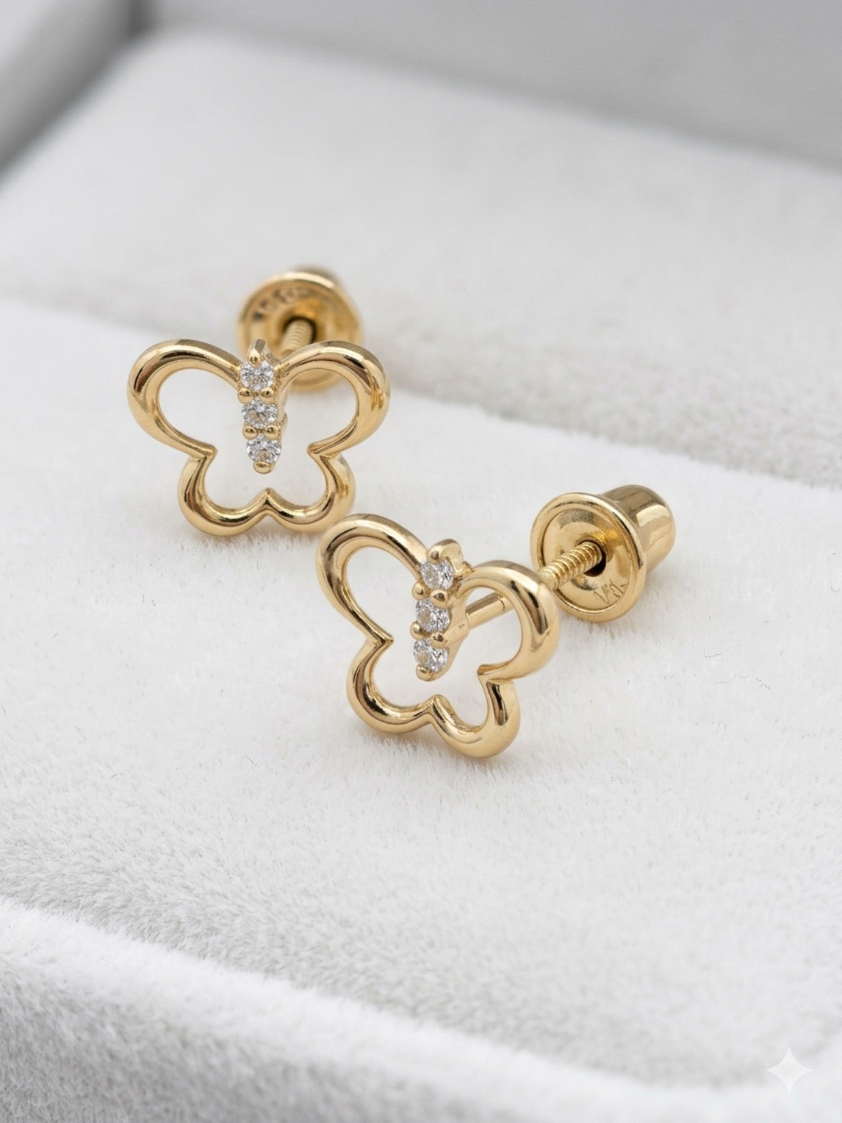 14K Yellow Gold Butterfly  Earring with CZ