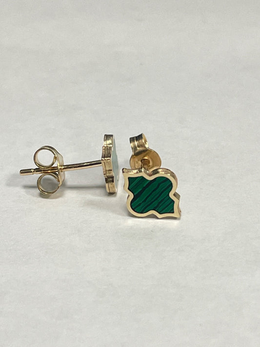 14K Yellow Gold Green  Earring with Malachite