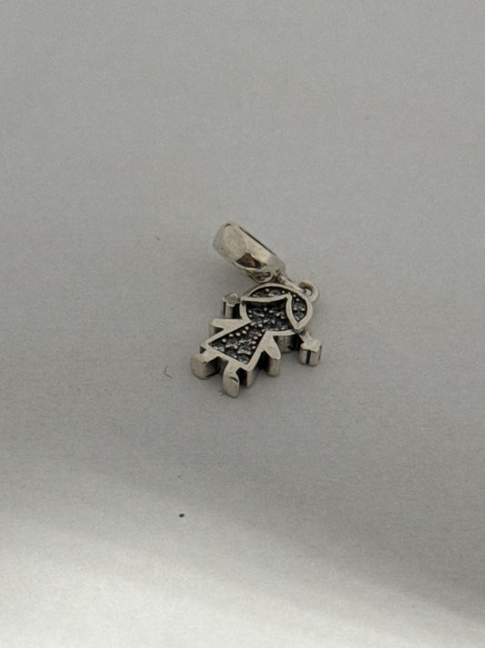 White Silver Pandora Girl Charm with CZ