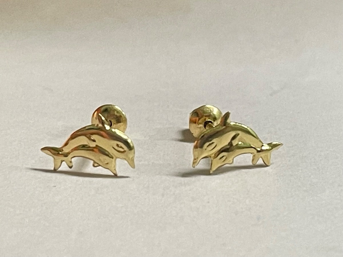 18K Yellow Gold Dolphin Earring